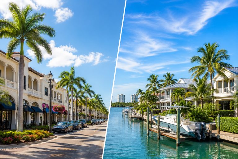A coastal view of Naples or Marco Island with water and sky.