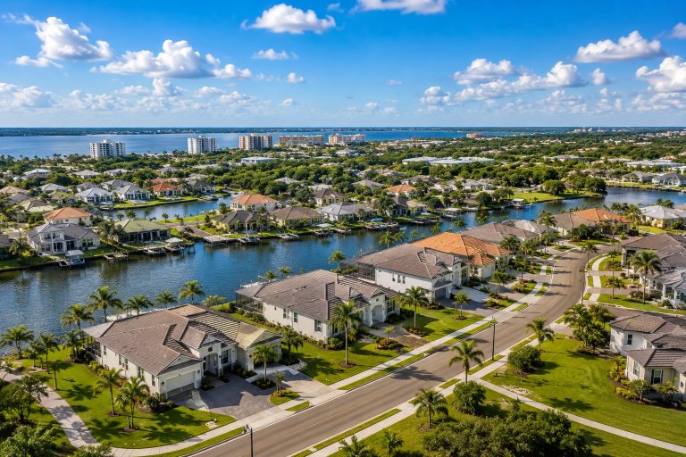 Aerial view of Punta Gorda and its canals on Charlotte Harbor.